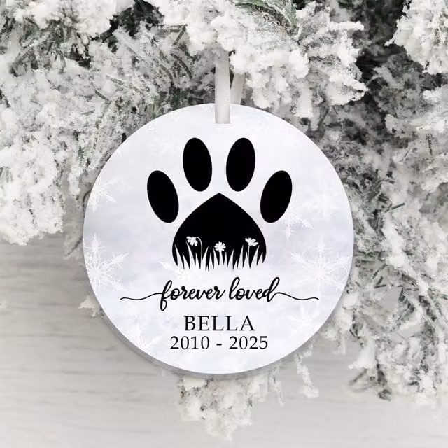 Uniqueful Personalised Paw Print Forever Loved Pet Sympathy Decoration in White