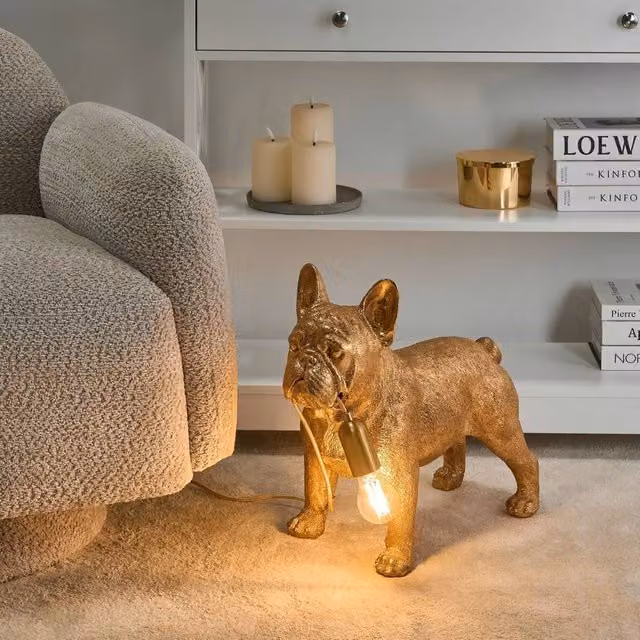 Wyld and Coco Gold Dog Table Lamp in Hand-Painted Polyresin and Metal