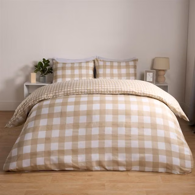 OHS Gingham Duvet Cover and Pillowcase Set in Beige and Yellow, 90 x 200 cm