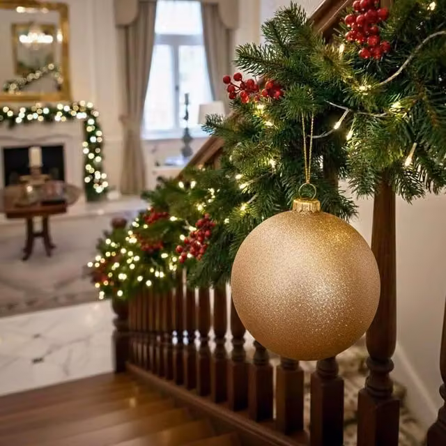 Shatchi 25cm Round Glitter Christmas Bauble in Champagne Gold