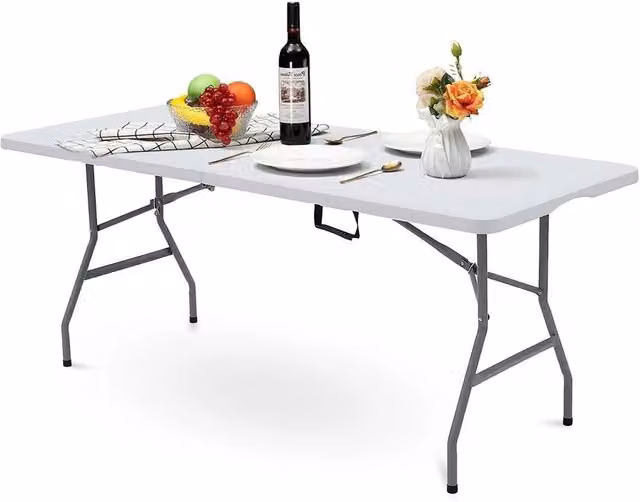 EONLION Heavy Duty Folding Trestle Camping Table in White, W: 100 cm, H: 74 cm