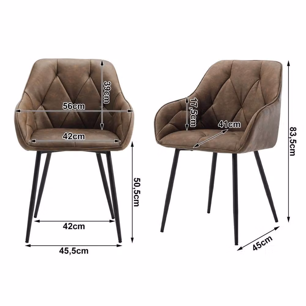 FORGEVIO Modern Brown Synthetic Leather Dining Chair with Padded Seat and Metal Frame – 3