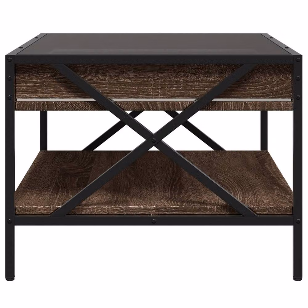 Berkfield Home Infinity LED Decorative Coffee Table in Brown Oak, W: 70 cm, D: 50 cm, H: 38 cm – 4