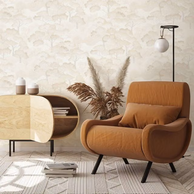 Erismann Pre-pasted Vinyl Wallpaper in Gold and Brown Botanical Floral Design