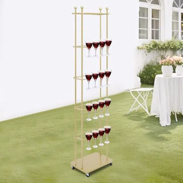 NESTLUNE 5 Tier Gold Champagne Glass Stand, W: 100 cm, D: 60 cm