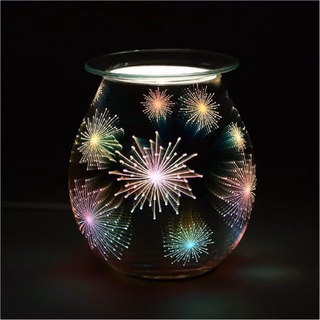 KDMK 3D Firework Effect Electric Oil Burner, Multicolour and White Tabletop Glass Lamp