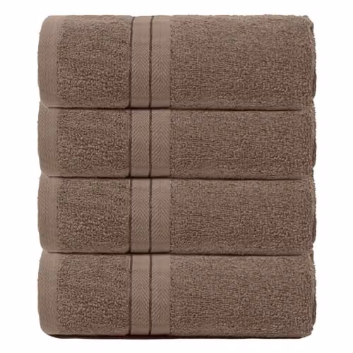 OHS 4 Pack of Fluffy Cotton Terry Hand Towels with Hanging Loops in Brown and Beige – 1