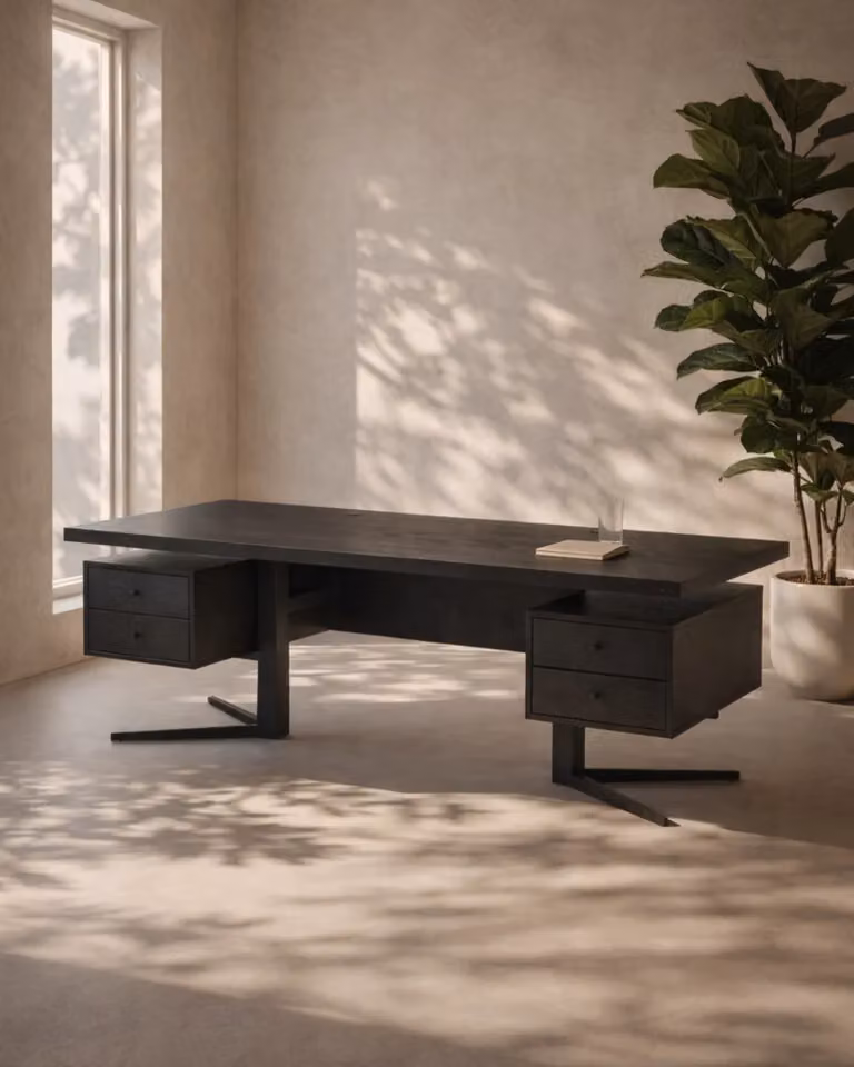 Tommy Franks Montparnasse Modern Oak Writing Desk with Dual Pedestal and Black Accents