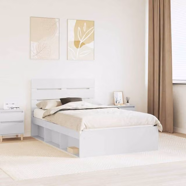 Berkfield Home Modern Bed Frame with Headboard in White Pine and Engineered Wood, W/D/H: 120 x 190 cm