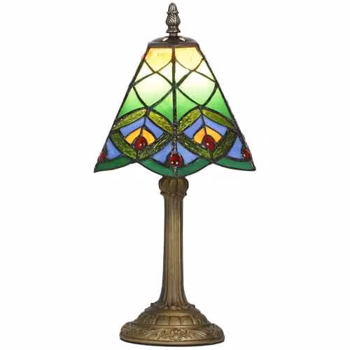 HOMCOM Tiffany-Style Table Lamp with Geometric Glass Patterns in Green and Bronze, E27 Socket