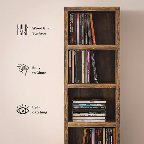 HOMCOM Corner CD Storage Unit with 12 Media Compartments, Rustic Brown, Height: 175 cm – 4