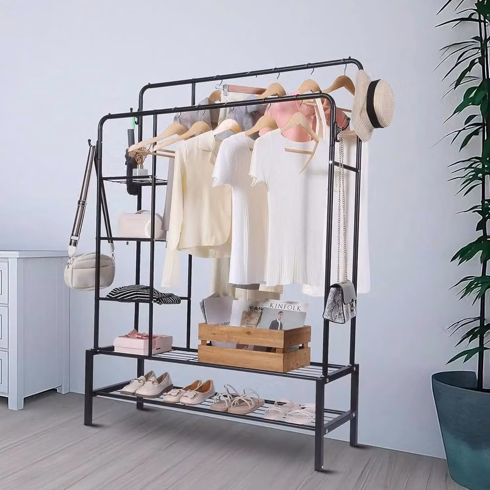 EONLION Heavy Duty Double Rail Clothes Rack in Black – 4