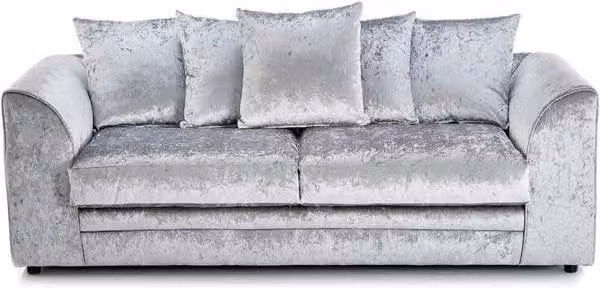 LUXURY LIFE Declan 3 Seater Sofa in Silver Crushed Velvet Fabric with Solid Wood Frame