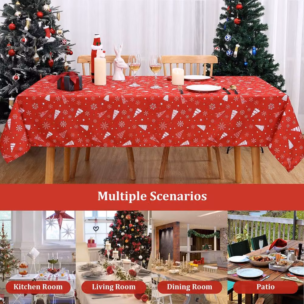London Boutique Red Christmas Tablecloth, Waterproof and Wrinkle-Free Polyester Table Cover, W: 137.16 cm, L: 177.8 cm – 2