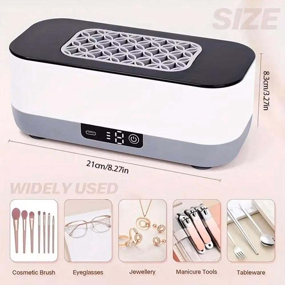FLAVORA Ultrasonic Jewellery Cleaner Machine in White, W/D/H: 100 x 100 x 8.3 cm – 2