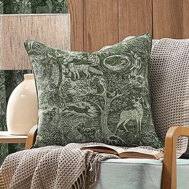 Make it a Home Winter Woods Animal Chenille Cushion in Green and Feather