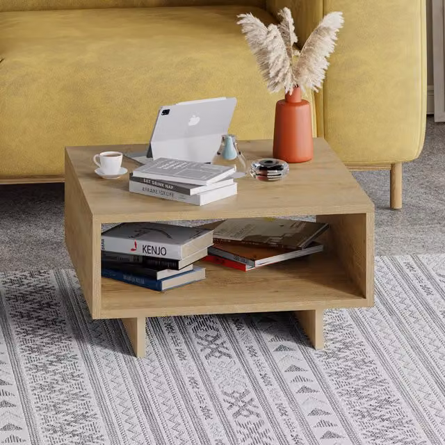 Decortie Hola Modern Multipurpose Coffee Table in Oak Brown, W/D/H: 60 x 60 x 32 cm