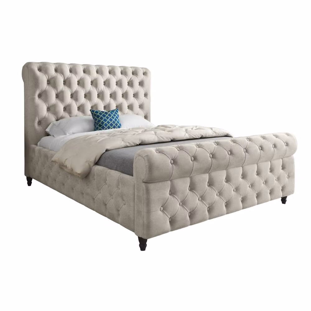 KDMD Tickencote Sleigh Upholstered Designer Bed Frame in Beige Soft Velvet, Small Single – 2