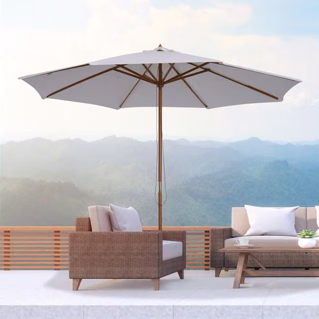 Outsunny 3m Fir Wood Garden Parasol in White