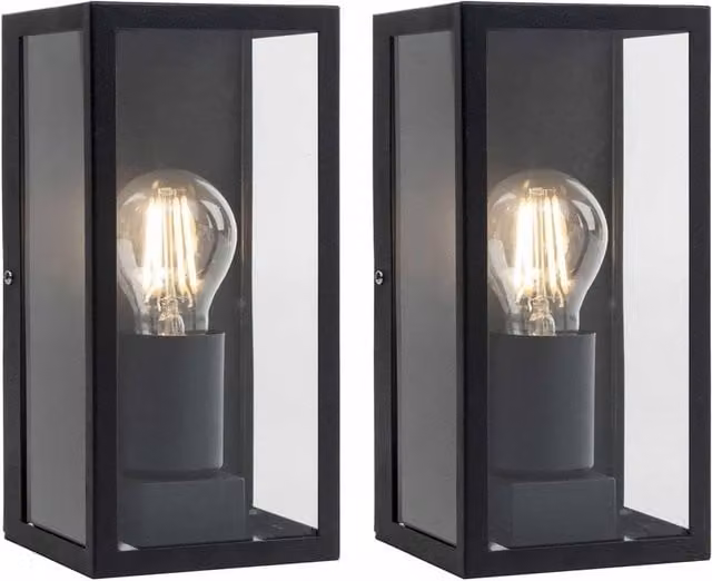 EONLION Modern Black Metal and Glass Outdoor Wall Lantern IP44 for Garden and Terrace