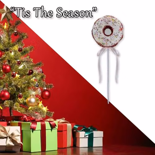 VFM e-Store Christmas Doughnut Pick Decoration in Red, White and Multicolour, H 51 cm x W 17 cm – 5