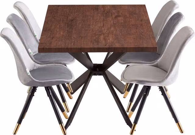 Life Interiors Sofia Duke LUX Scandinavian Dining Set with Rectangular Table and 6 Chairs in Grey and Gold