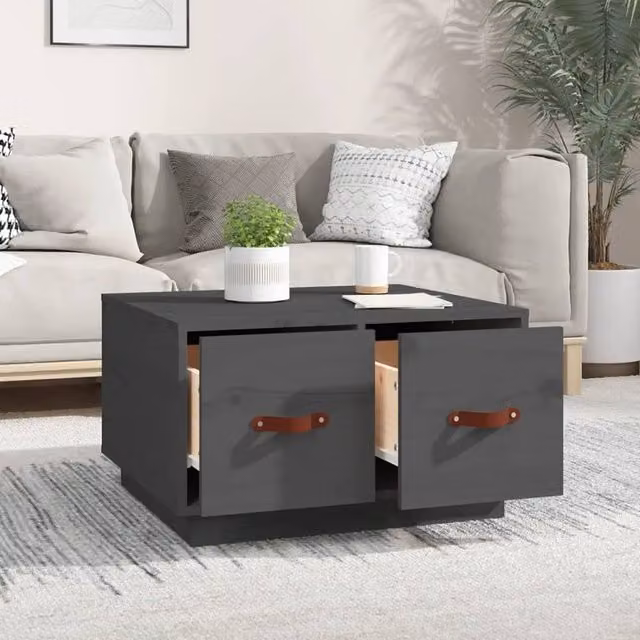 Berkfield Home Beautiful Coffee Table in Grey Solid Pine Wood W/D/H: 60 x 53 x 35 cm