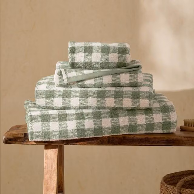 Yard Barton Green Gingham Check Fluffy 100% Cotton Towel – 1