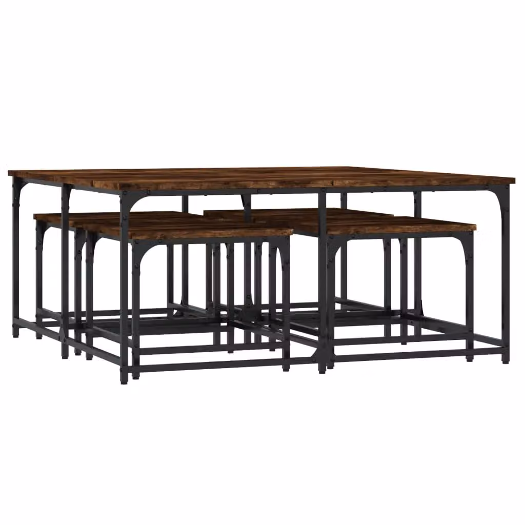 Berkfield Home Nesting Coffee Tables, 5 Piece Set in Smoked Oak Brown Engineered Wood – 2