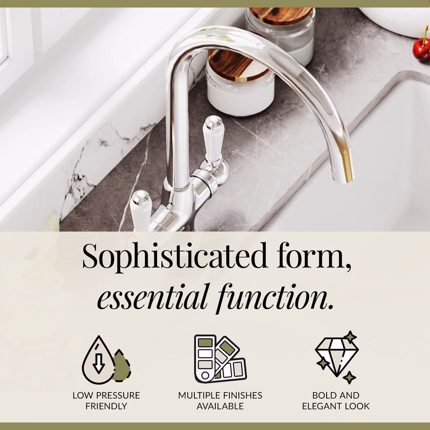 Balterley Chrome Mono Kitchen Mixer Tap with White Dual Lever Handles, H 375 x W 160 x D 220 mm – 3
