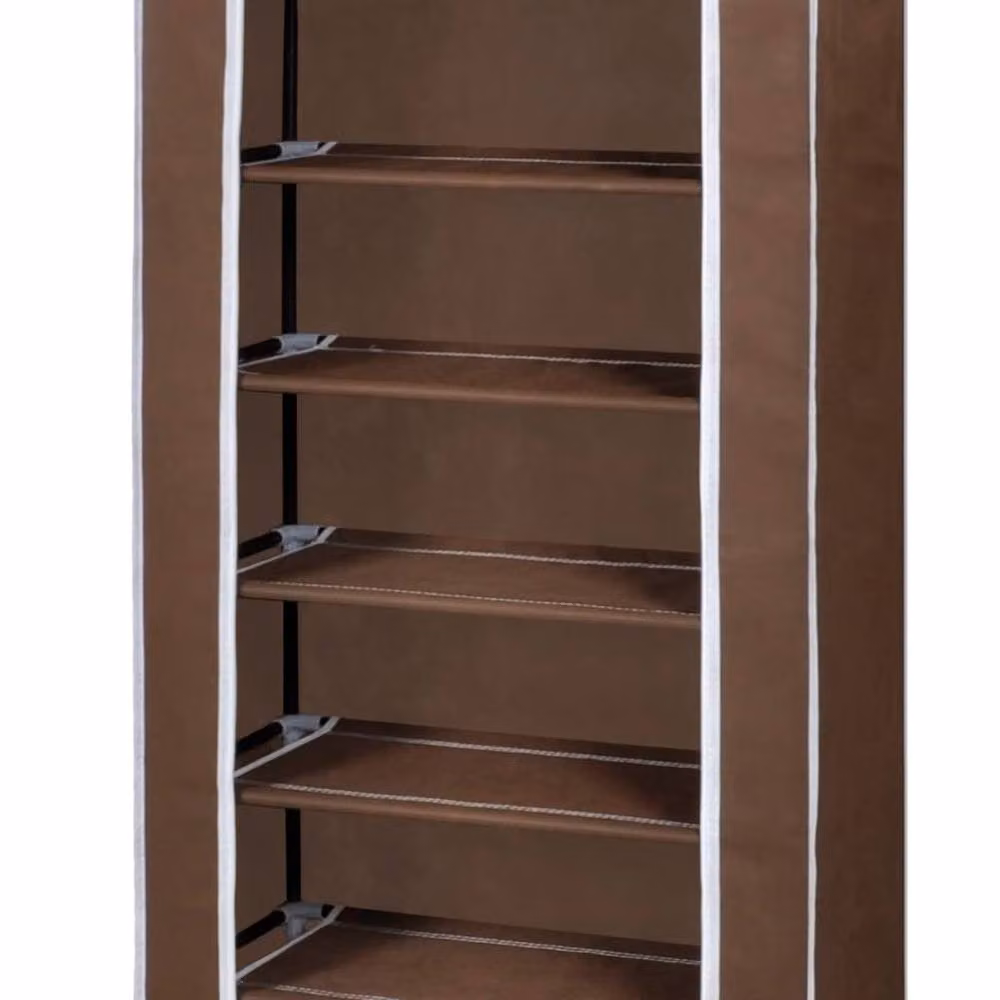 Berkfield Home Fabric Shoe Cabinet with Cover, Brown, W: 162 cm, D: 57 cm, H: 29 cm – 4
