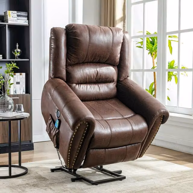 Merax Oversized Power Lift Riser Recliner Armchair with Massage and Heat in Brown – 1