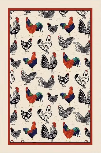 Ulster Weavers Rooster Animal Print Cotton Tea Towel in Beige and Multicolour