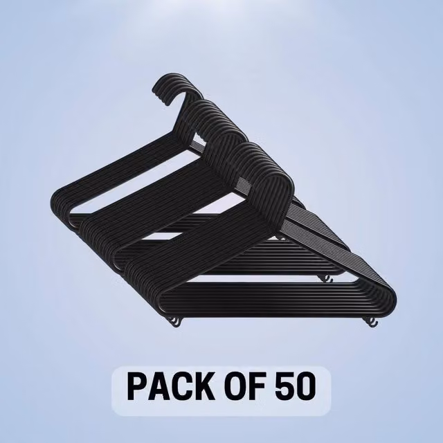 NESTLUNE 50 Pack Black Adult Coat Hangers, Space Saving Coated Steel Hangers