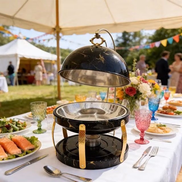KDMK 8L Buffet Chafing Dish with Lid in Black Marble Print