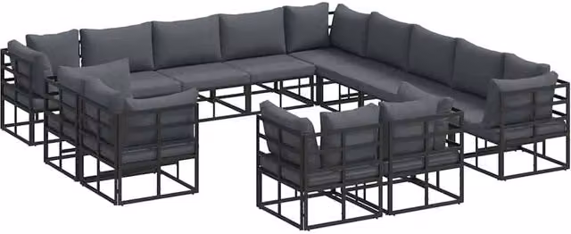 Berkfield Home 13 Piece Modern Garden Sofa Set in Black with Powder Coated Aluminium Frame, W/D/H: 353 x 353 x 71 cm – 1