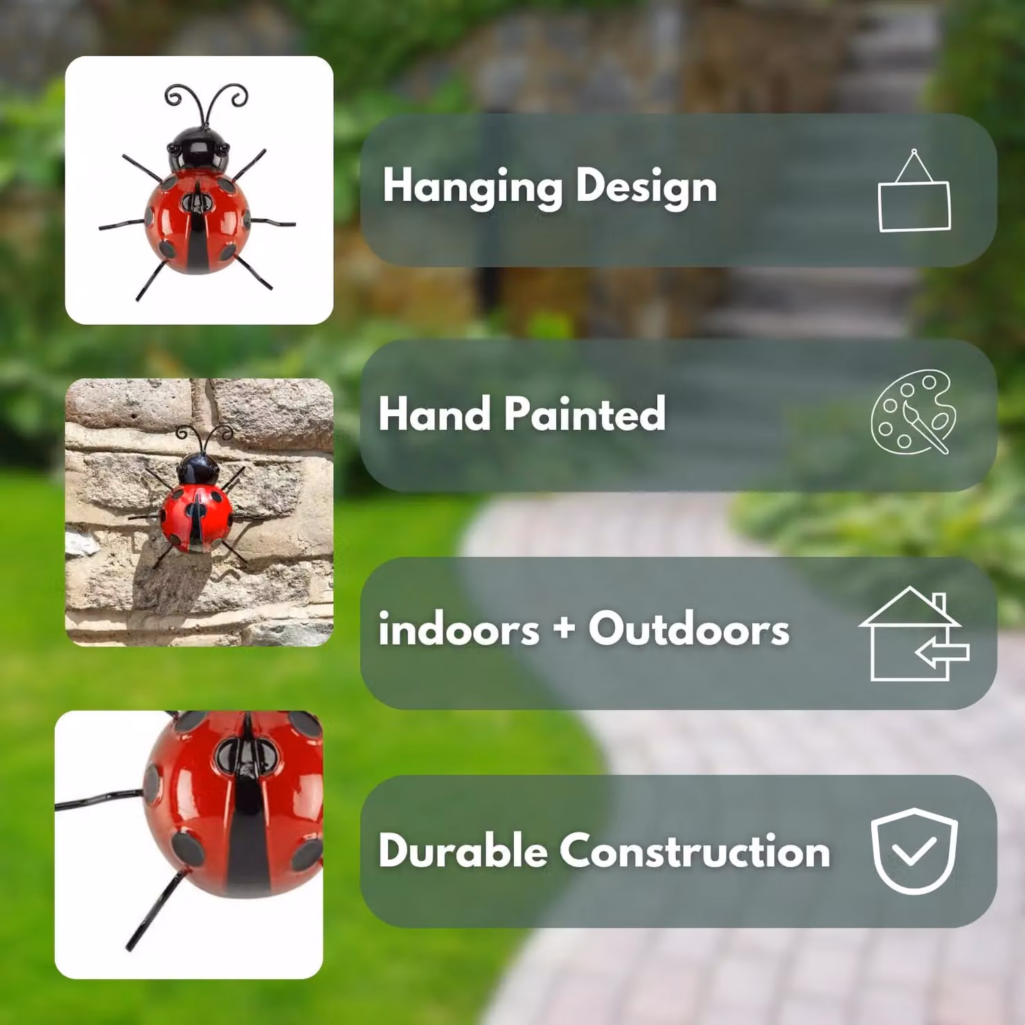 Marco Paul Ladybird Garden Ornament in Dark Red, Height: 15 cm – 4