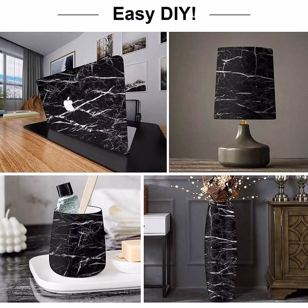 FLAVORA Self Adhesive Marble Vinyl Wrap for Kitchen Worktops and Cupboard Doors, Black, W: 100 cm, L: 1600 cm – 6