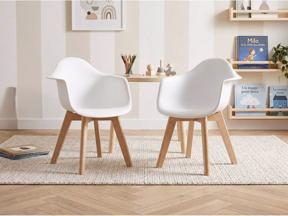 Vente-unique Set of 6 VIXI Chairs with Armrests in White Polypropylene and Beech Wood – 2
