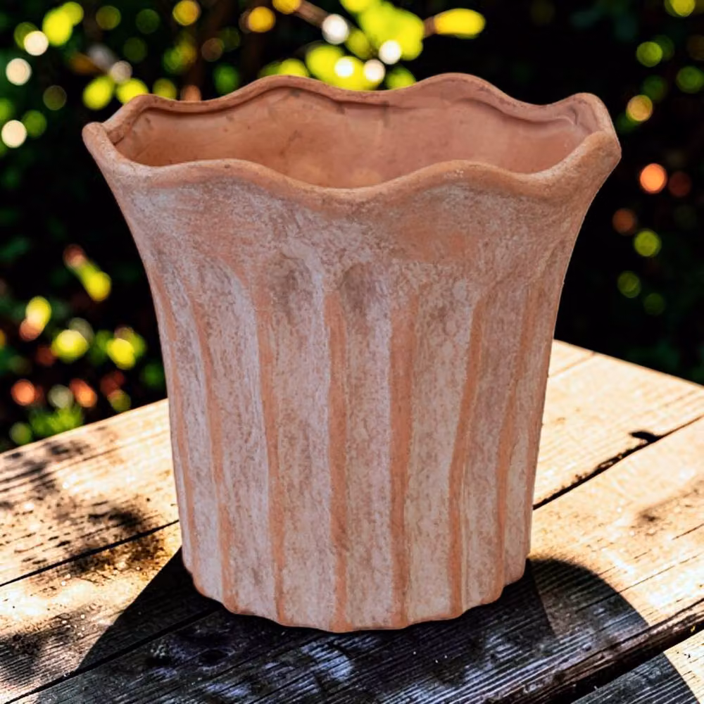Four Candle Terracotta Fluted Ceramic Planter Pot in Brown and Orange, W/D/H: 20 x 20 x 18 cm – 2