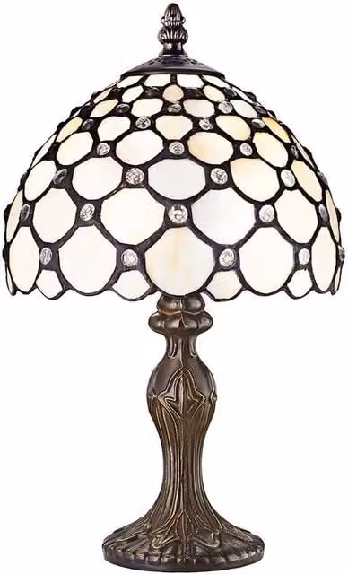 Happy Homewares Traditional Tiffany Table Lamp in White and Bronze, Height: 20.32 cm