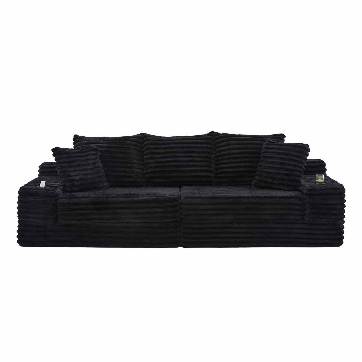 Aosom UK Black Ribbed Corduroy Convertible Sofa Bed with High Backrest, Extra Pillow and Dual Side Pockets, W/D/H: 107.5 x 38.5 x 34 cm – 2