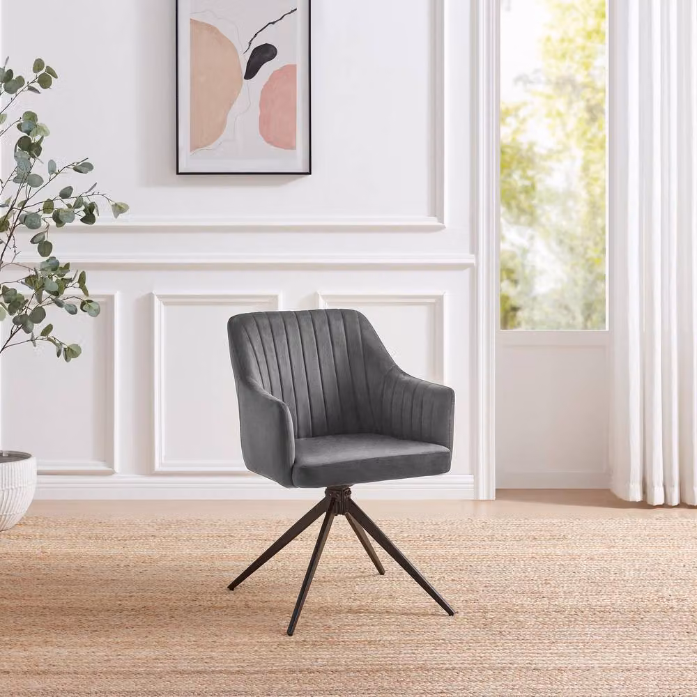 FurnitureboxUK Set of 2 Calla Grey Velvet Swivel Dining Chairs – 2