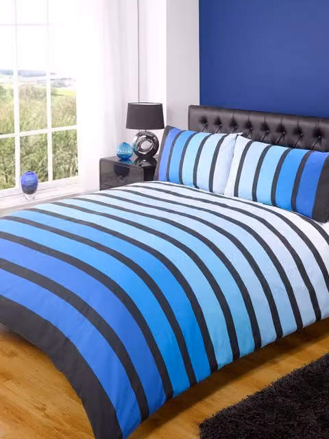 Rapport Home Soho Stripe Polycotton Duvet Cover and Pillowcase Set in Blue, W: 180 cm, D: 200 cm