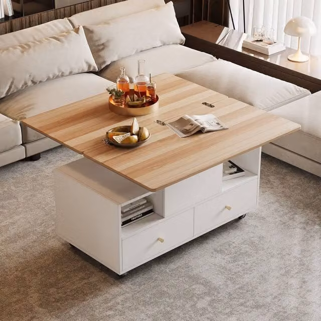 STILVORA Modern Lift-Top Coffee Table with Castors in White