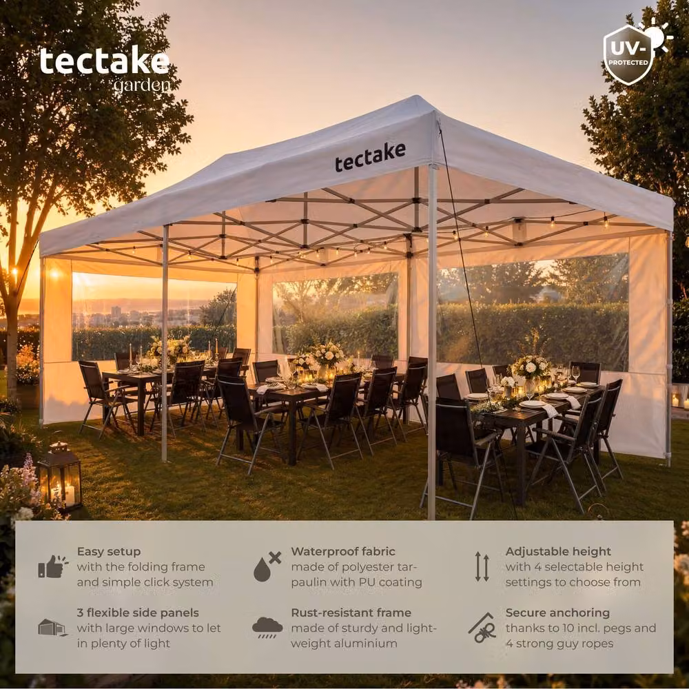 tectake Viola Aluminum Folding Pavilion in White, W/D/H: 600 x 316 x 300 cm – 2