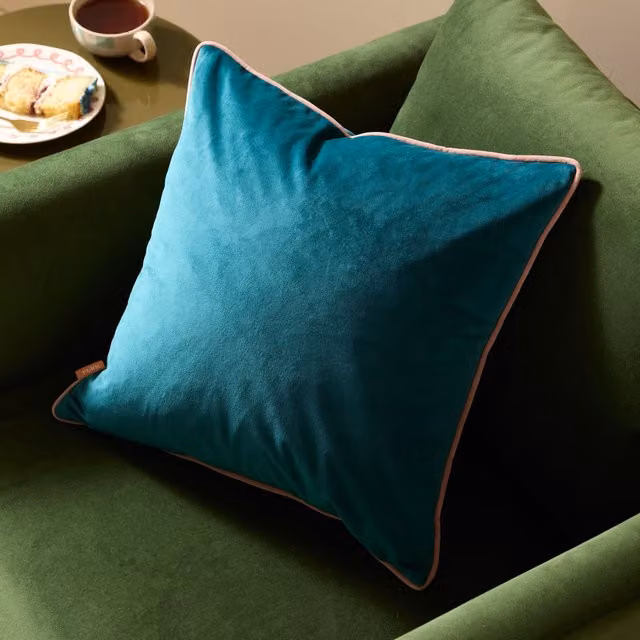 Furn Meridian Velvet Piped Square Cushion in Blue or Pink, W/D/H: 55 x 55 x 55 cm – 4