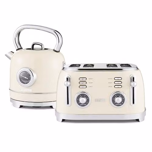 Geepas Retrovive Cream Electric Kettle 1.8L and 4 Slice Toaster Kitchen Combo Set – 4