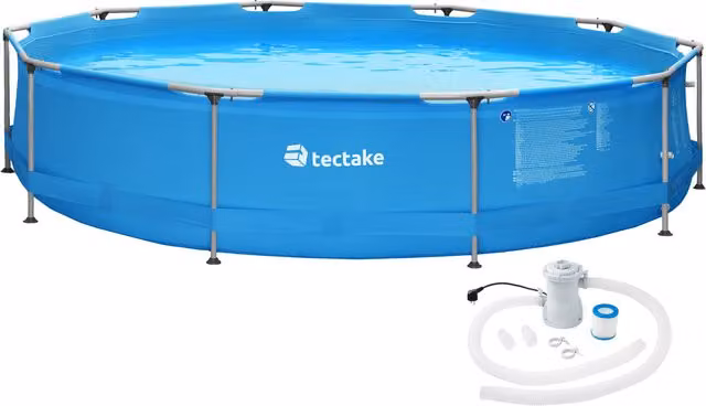 Tectake Round Swimming Pool with Pump in Blue, W: 360 cm, H: 76 cm