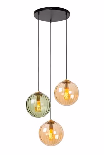 Lucide Monsaraz Dimmable Adjustable Retro Glass Pendant Light, Green, Diameter: 35 cm – 1